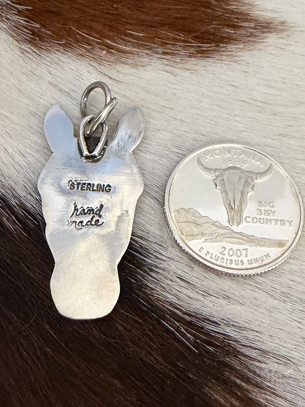 ❤️ Horse Head Silhouette Sterling Silver Hand Crafted Unisex Pendant 1.52”L